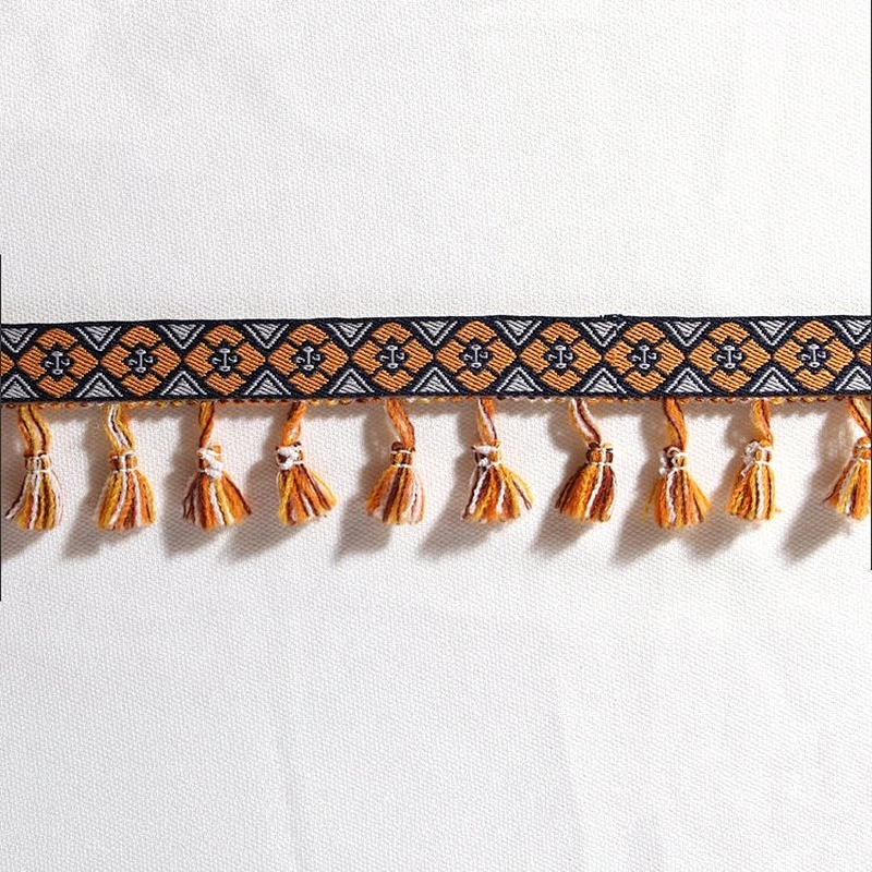 Fashion Design Golden Yellow Tassel Fringe Lace Trimming