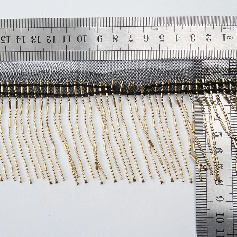 Fancy decorative 8cm gold sliver chain fringe trim fashion accessories mesh fringe