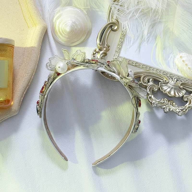 Euramerican Korean version of pure hand inlaid pearl gold butterfly gold embroidery hair hoop, hair accessories