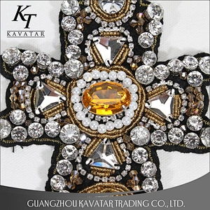 Beaded Crystal Rhinestone Cross Patches Embroidery Patch Applique Stick Water Cross Emblem Garment Accessories