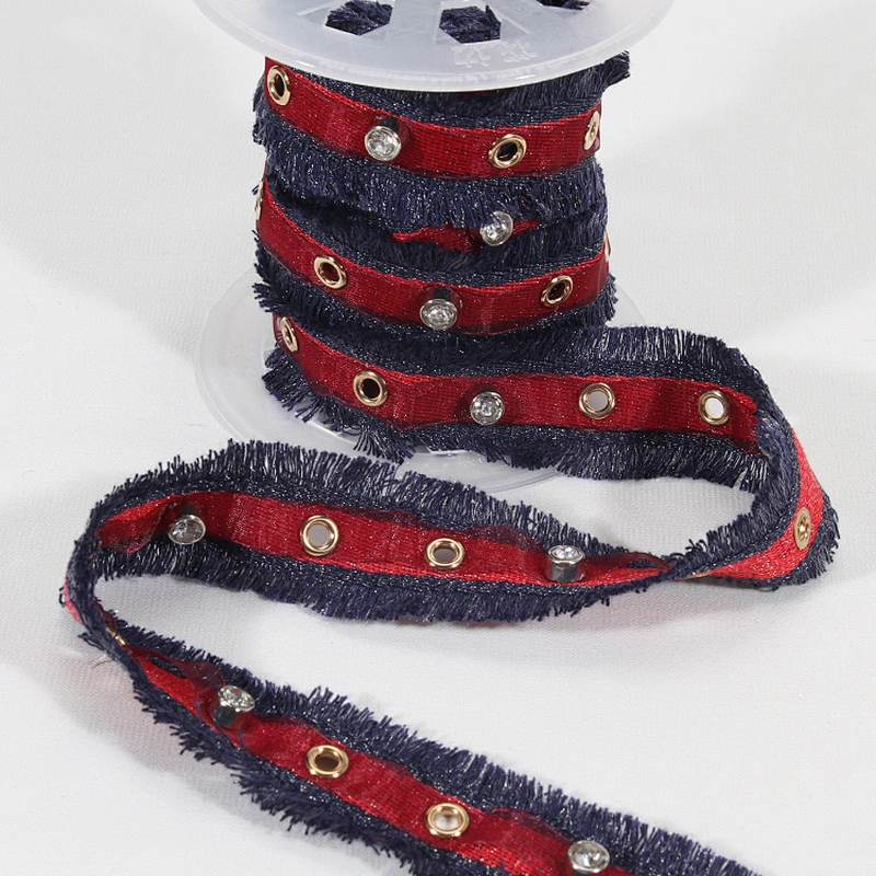 Good quality eyelet fringe trim lace tape with crystal
