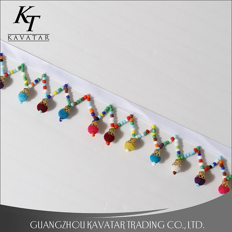 Fashion colorful beaded fringe,customized pom pom trim