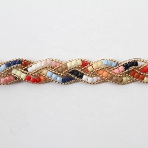 Kavatar new colorful  plait iron on rhinestone Trims for women clothing
