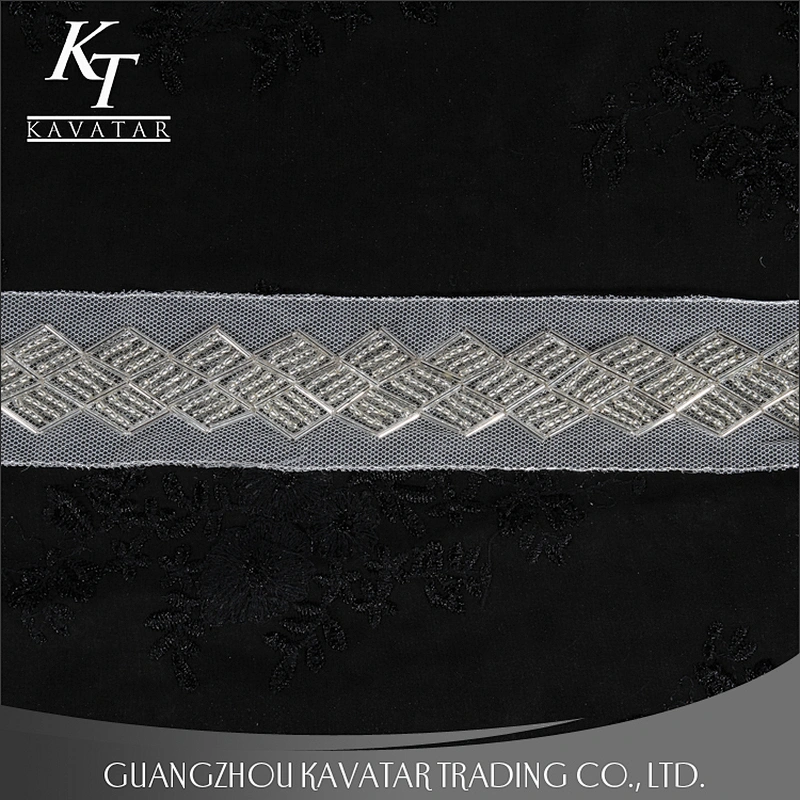 New product rhombus design white net trim plastic beaded lace trim