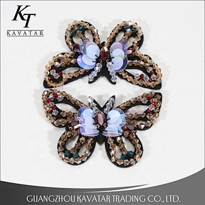 Popular Butterfly Design Sequins Rhinestone Beads Patches Sew On Clothing