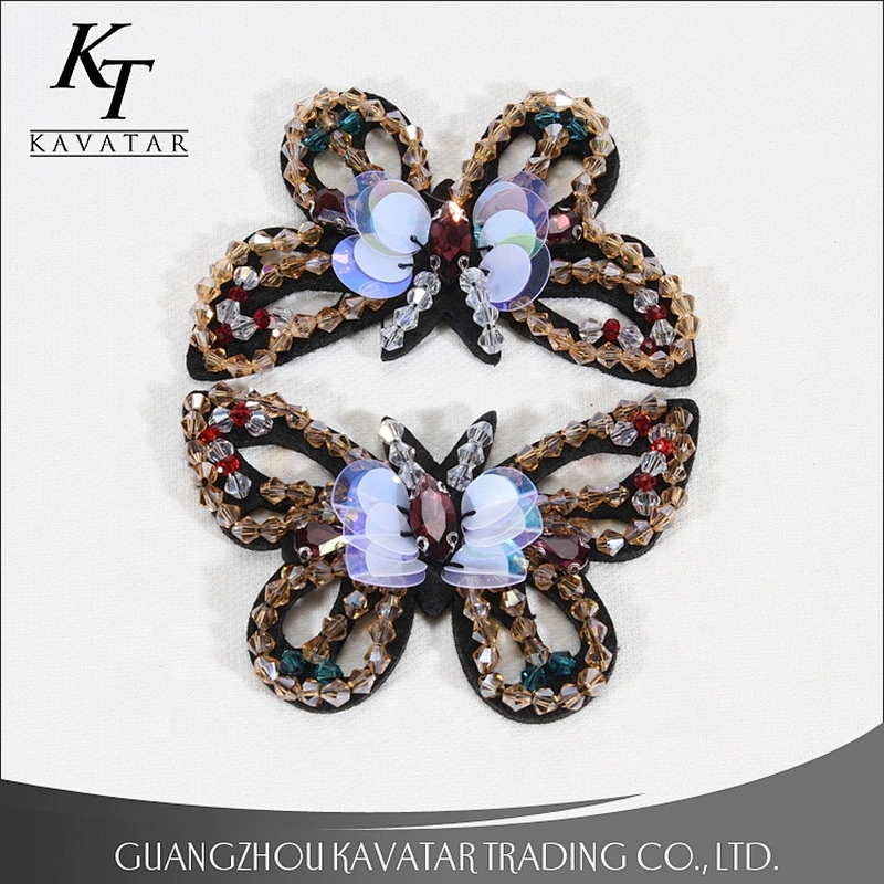 Popular Butterfly Design Sequins Rhinestone Beads Patches Sew On Clothing
