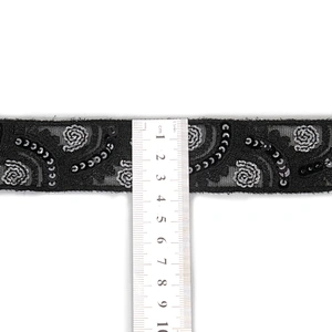 Custom Wholesale Craft Embroidered Rosette Sequin Beaded Mesh Lace Trim