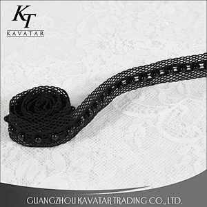 2018 High quality lace ribbon,black mesh lace,DIY beaded lace trim