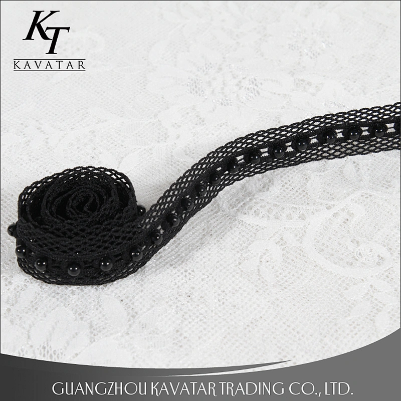 2018 High quality lace ribbon,black mesh lace,DIY beaded lace trim