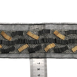 embroidered gold bead lace trim beaded lace trim with pearls