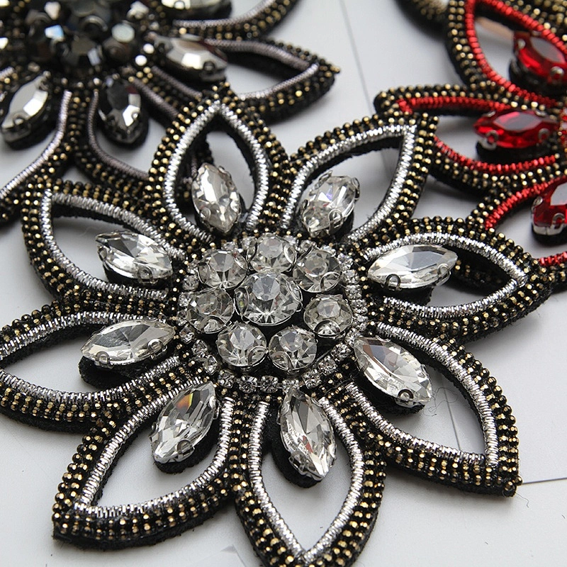 Wholesale Pearl Rhinestone Flower Beaded Patches for women custom patches 3d rhinestones patches