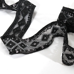 4cm Black Mesh Lace Base Handmade Embroidery Sequin Trim for Clothing