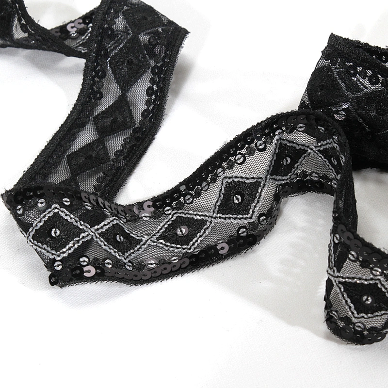 4cm Black Mesh Lace Base Handmade Embroidery Sequin Trim for Clothing