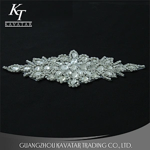 Sew-on Floral Bridal Pearl Crystal Beaded Rhinestone Applique