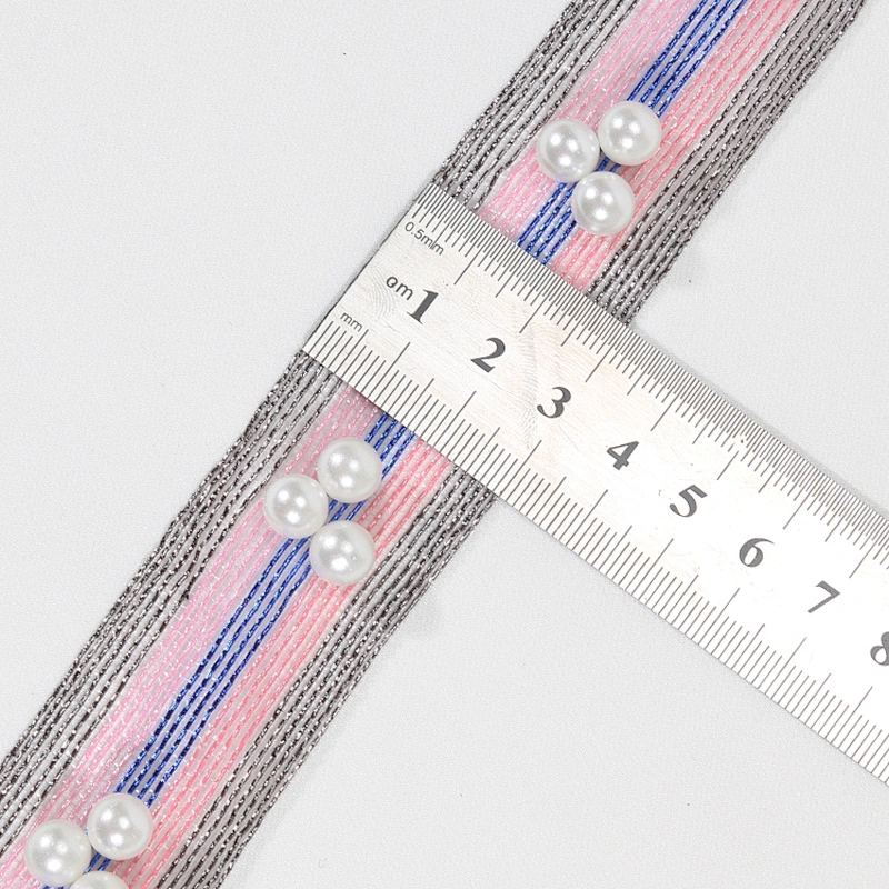 Wholesale kavatar Tread 3cm Beaded Pearl Lace ChainTrim For Dress