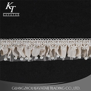 Pleated Lace Trim, Ruffle Trim, Pearl Lace Trim for Bridal Gowns Lace