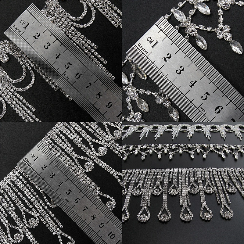 Kavatar Wholesale Crystal Rhinestone Chain Trim Fringe Styles For Dress