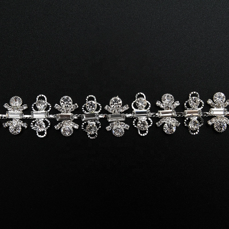Kavatar Glitter Sewing Strass Ribbon Crystal Applique Clear Glass Rhinestone Chain Fringe