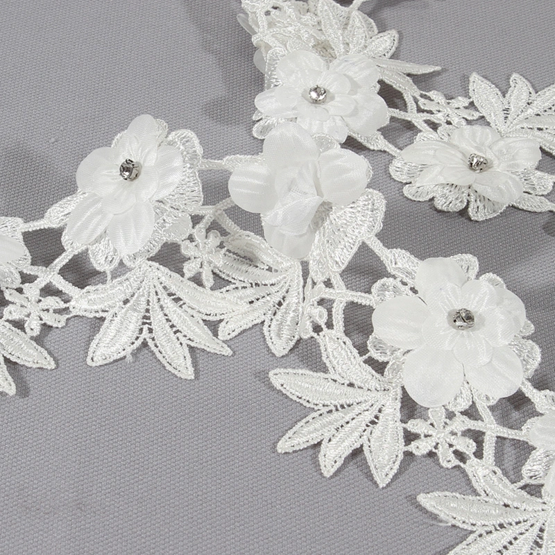 Fast delivery flower lace embroidery water soluble lace trim for bridal dress