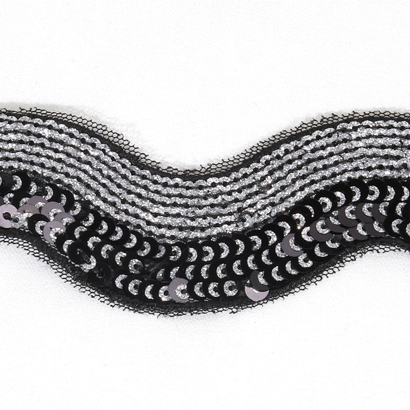 Unique Bullion Embroidery Wavy Sequin Mesh Lace Trim for Clothes Dresses
