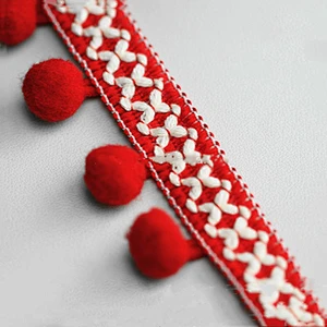 High quality indian white and red pom pom trim for dress T-shirt skirts decoration on sale