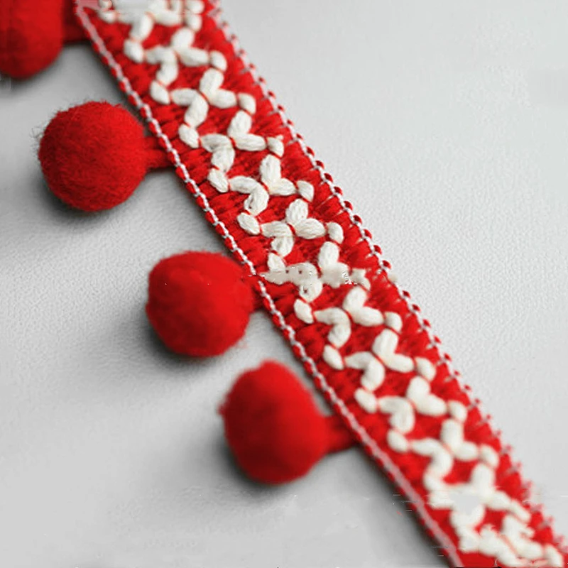 High quality indian white and red pom pom trim for dress T-shirt skirts decoration on sale