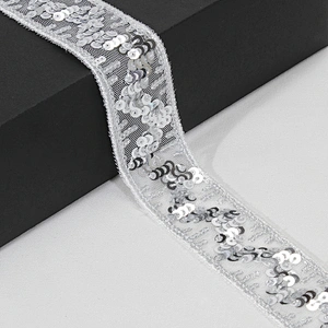 Stock Stylish White V Letter Shape Tulle Sequin Beaded Lace Trim