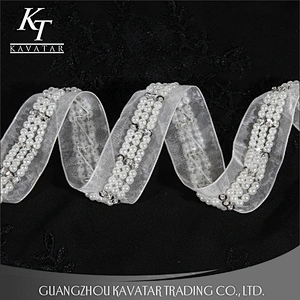 2018 Elegant Rhinestone Beaded Lace Trim Lace Ribbon,Pearl lace decorate tape