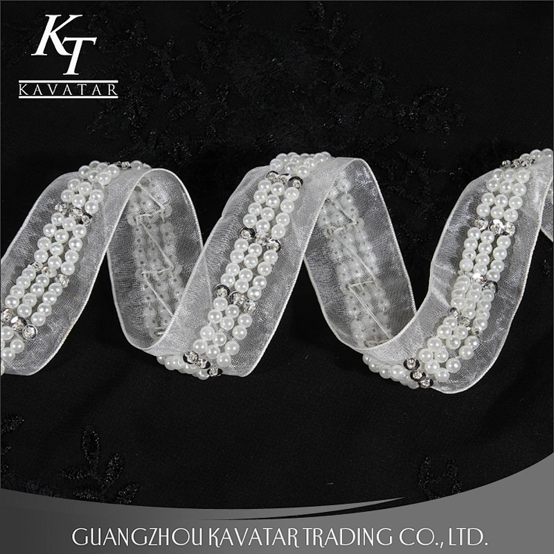 2018 Elegant Rhinestone Beaded Lace Trim Lace Ribbon,Pearl lace decorate tape