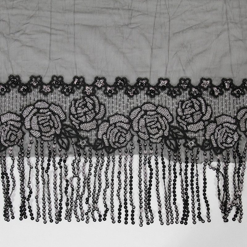 Custom Decorative Floral Sequin Embroidery Beaded Fringe Lace Border