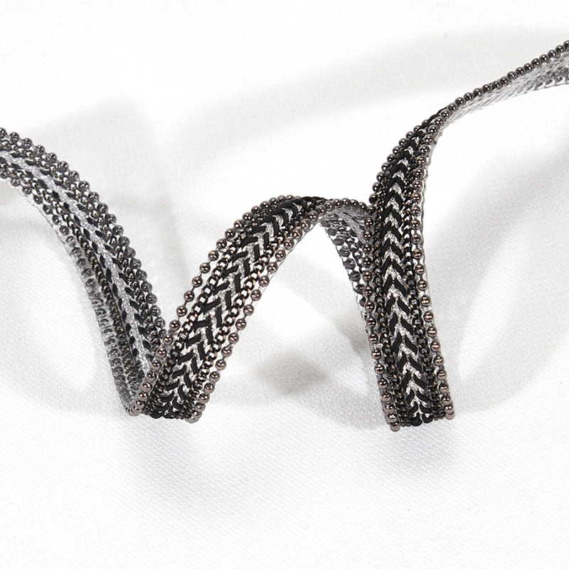 Decorative Accessories Chain Bordered Hot Fix Transfer Trim with Braided Ribbon Tape