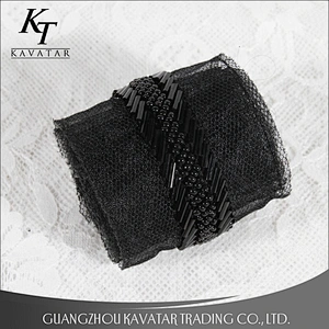 Stock wholesale 5cm width black beaded lace mesh trim garment accessories