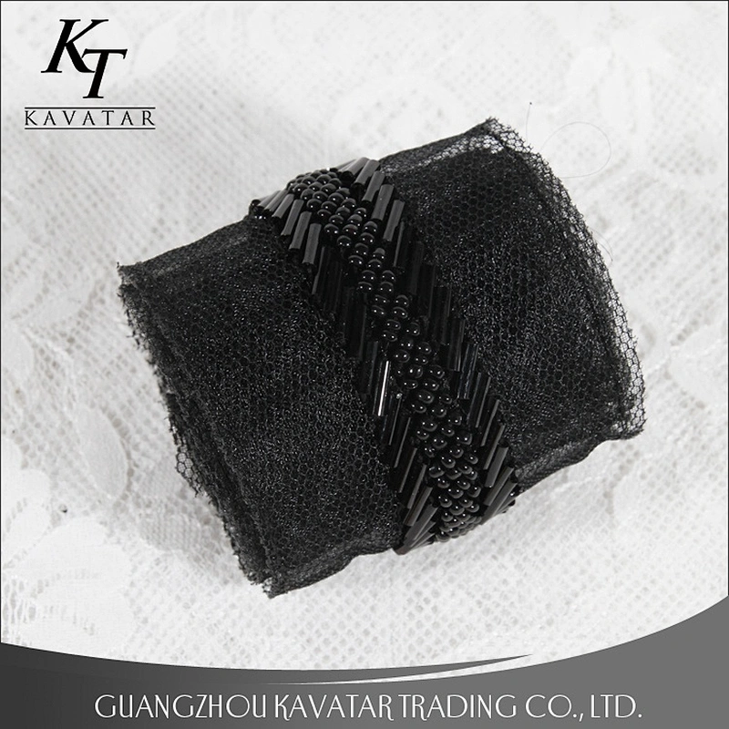 Stock wholesale 5cm width black beaded lace mesh trim garment accessories