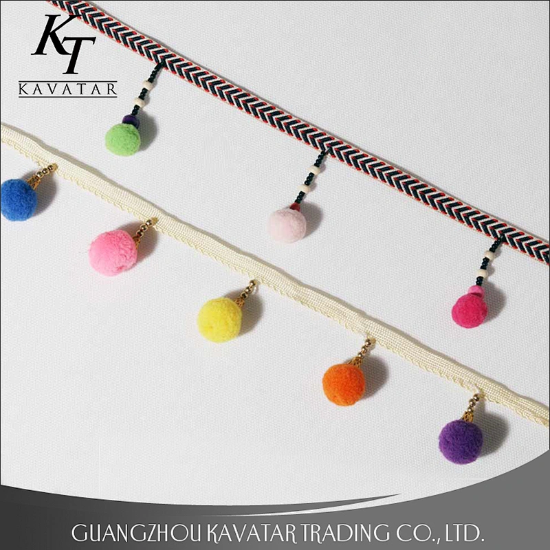 Wholesale mixed-color pom pom tassel different types of pompom trim for embroidered lace trim