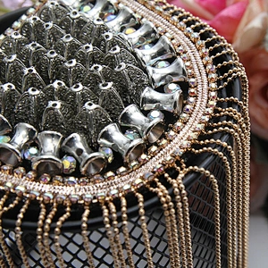 Rhinestones Beaded Crystal Motifs Chain Fringe Patches for Clothing Shoulder Badge Sew on garment material bead patch