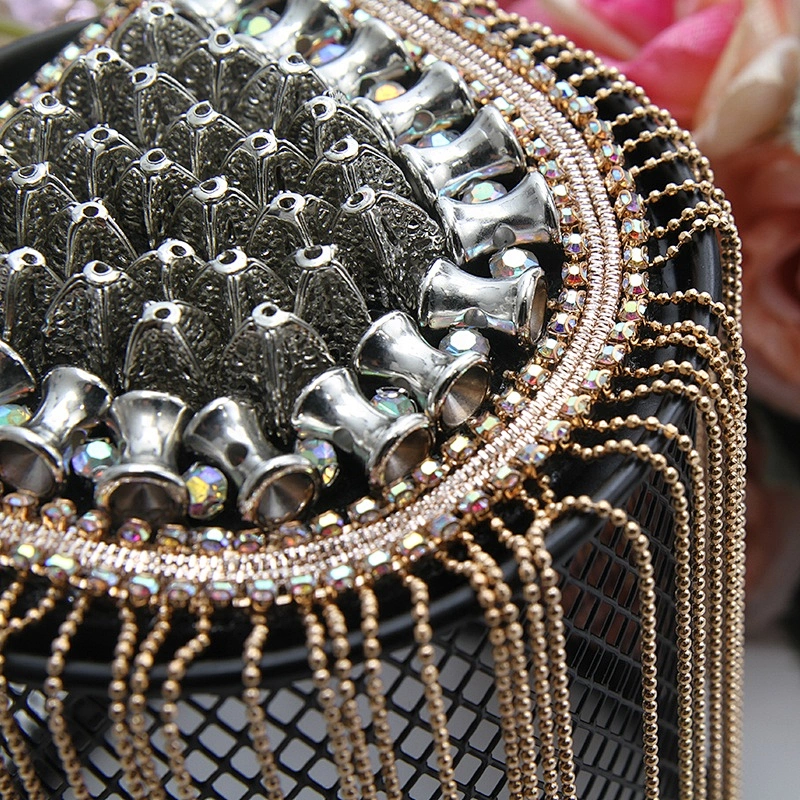 Rhinestones Beaded Crystal Motifs Chain Fringe Patches for Clothing Shoulder Badge Sew on garment material bead patch