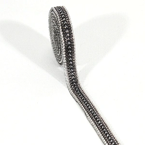 Decorative Black Rhinestone bling bling decorative rhinestone trim Hot fix Trim with  Beads