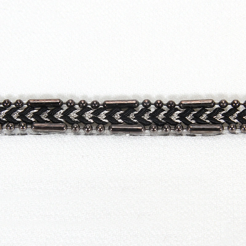 Black Bordered Accessories Beads Hotfix Transfer Trim with kavatar Braided Strip