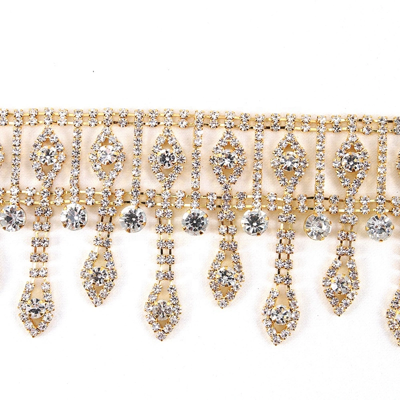Wholesale Gold Crystal Rhinestone Chain Trim Fringe For Dress chainette fringes rhinestone fringe trim
