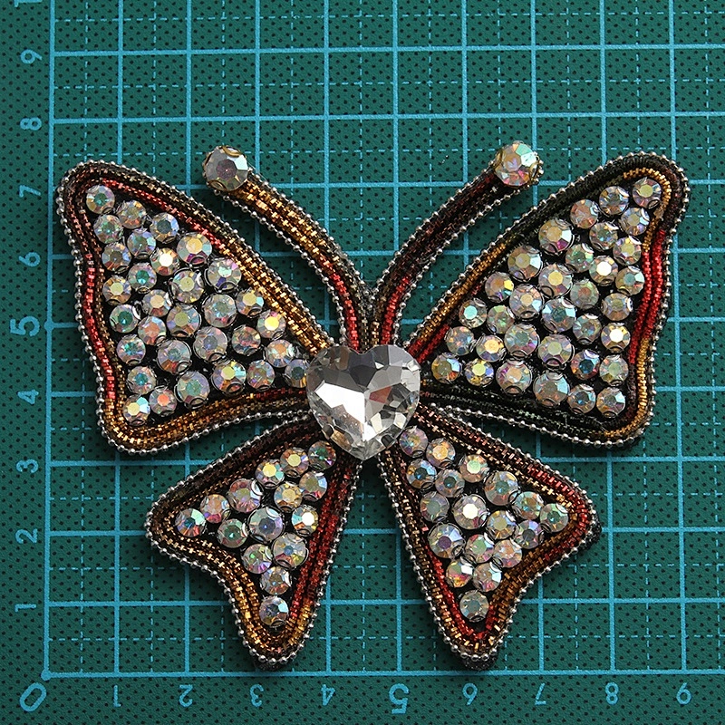 New arrival butterfly handmade Beaded Patches for women clothing 3d rhinestones patches iron on patches custom