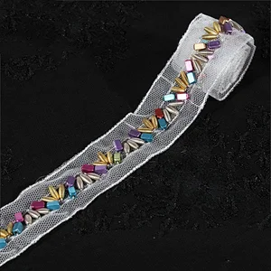 Beautiful colorful screw Copper beaded lace mesh decoration for garment