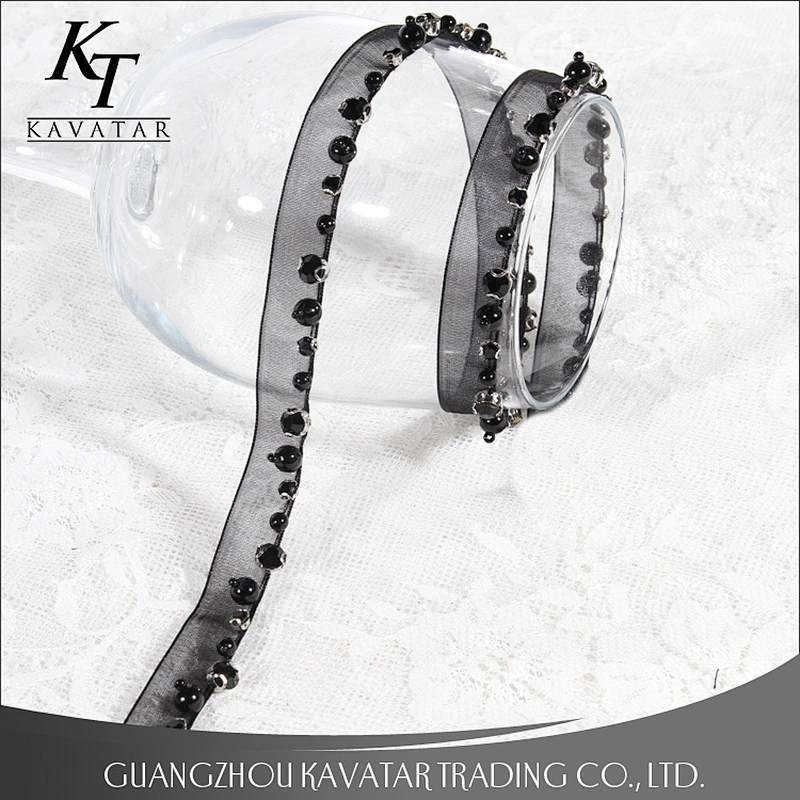 Wholesale beaded mesh lace trim with Copper rhinestone claw