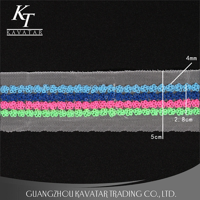 New Arrival 5cm Width Flower Shape Sequin Sew On Mesh Trim For Decoration