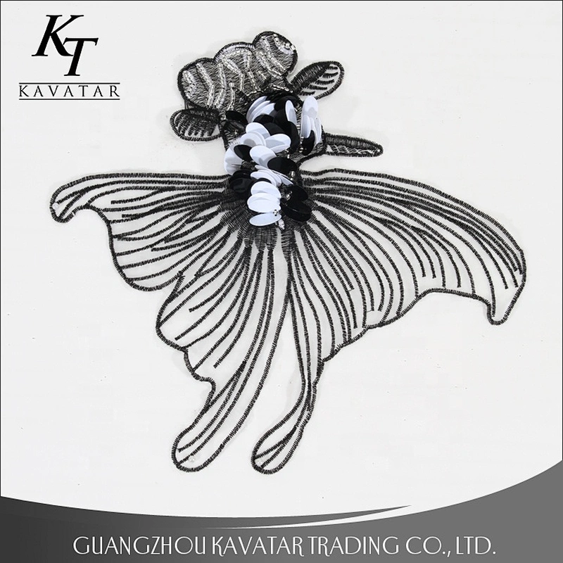 Sequin Lace Patches Beaded Applique On Clothing Black Embroidery Patch