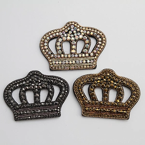 wholesale Sew on patches AB color hotfix patches crown patch applique 3d rhinestones CANVAS