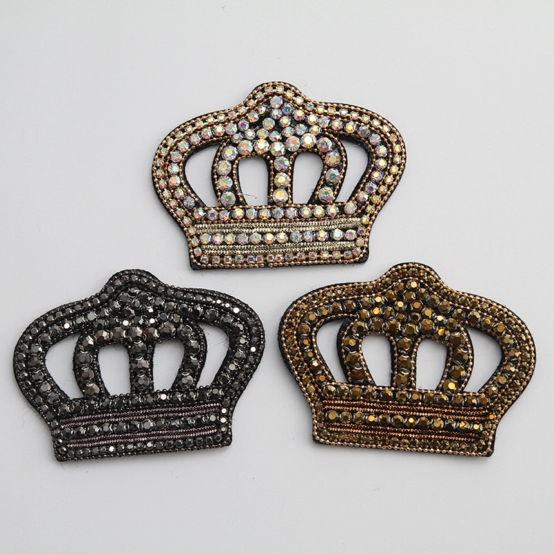 wholesale Sew on patches AB color hotfix patches crown patch applique 3d rhinestones CANVAS