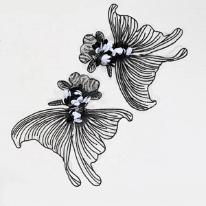 Sequin Lace Patches Beaded Applique On Clothing Black Embroidery Patch