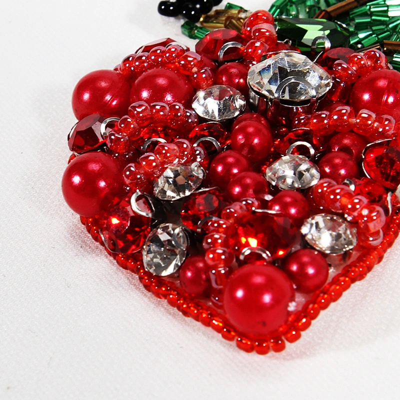 Fashion garment bag decoration patches fruit strawberry design bead rhinestone patches
