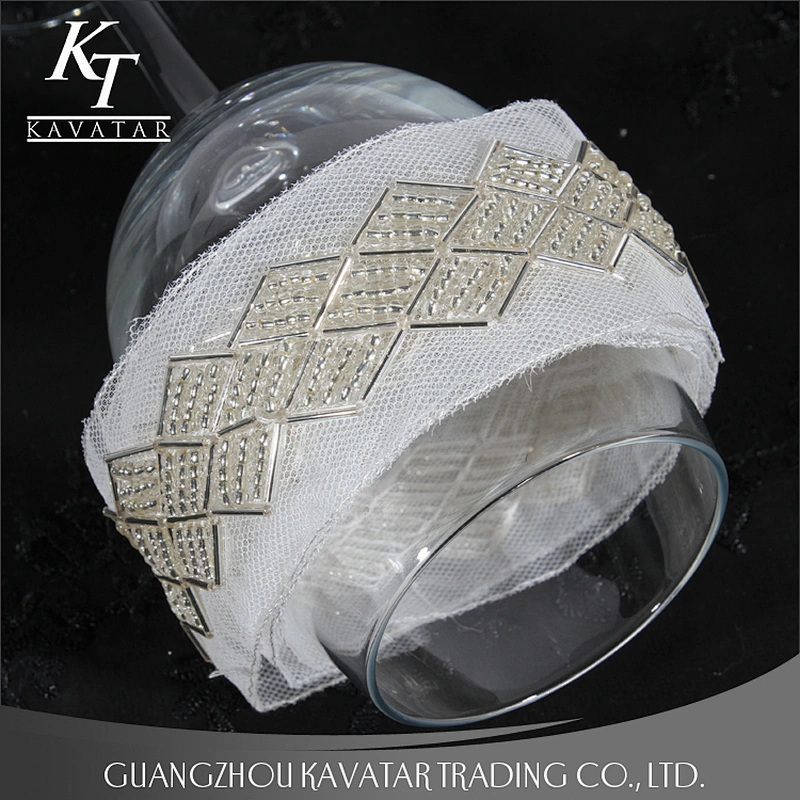 New product rhombus design white net trim plastic beaded lace trim