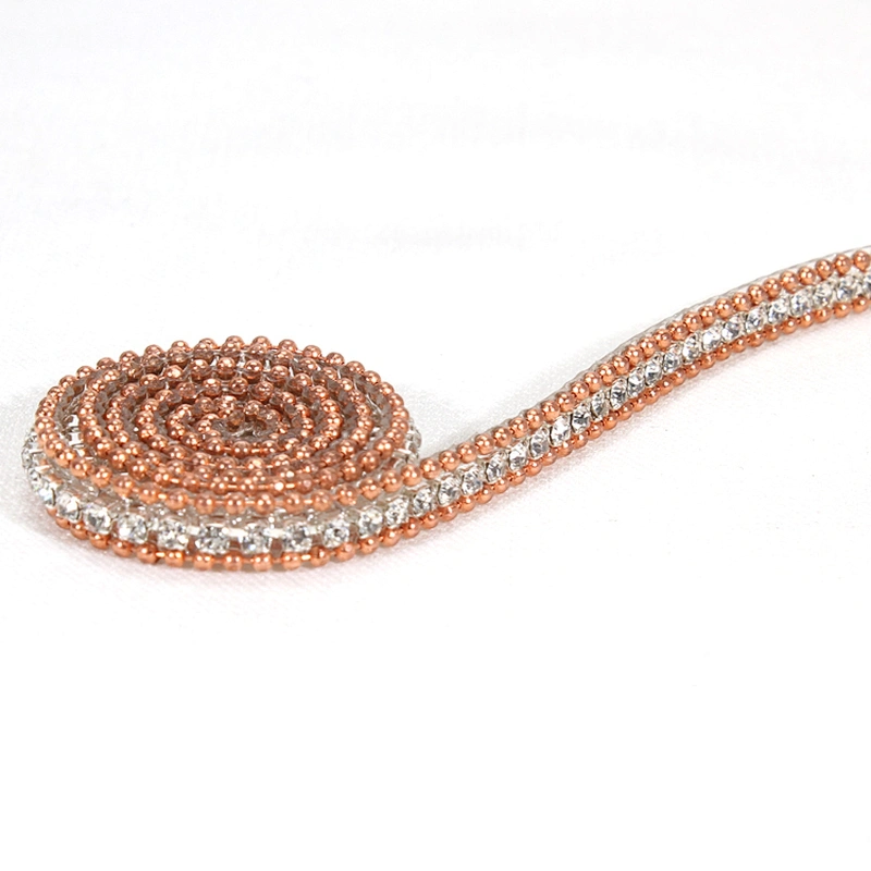 Gold Accessories Bead Chain Bordered Hotfix Rhinestone Trimming for Sandals Hats